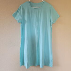 Eileen Fisher Short Sleeve Knit Dress Womens XL Turquoise Organic Cotton Stretch